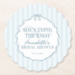 Blue Coquette Bow Pastel Bridal Shower Brunch Paper Coaster