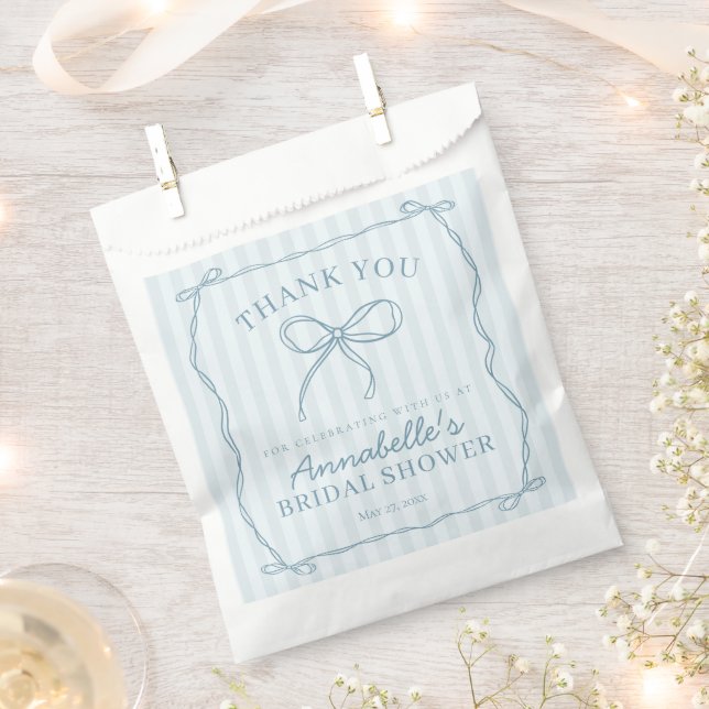 Blue Coquette Bow Pastel Bridal Shower Dessert Favour Bags (Clipped)
