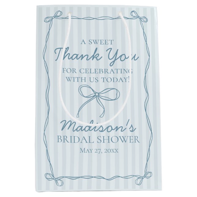 Blue Coquette Bow Pastel Bridal Shower Favour Medium Gift Bag (Front)