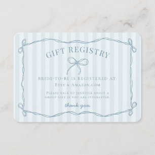 Blue Coquette Bow Pastel Bridal Shower Registry Enclosure Card