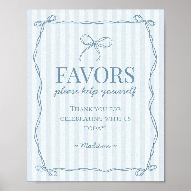 Blue Coquette Bow Pastel Favours Sign (Front)