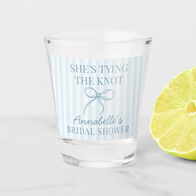 Blue Coquette Bow Pastel Knot Bridal Shower Favour Shot Glass (Front)