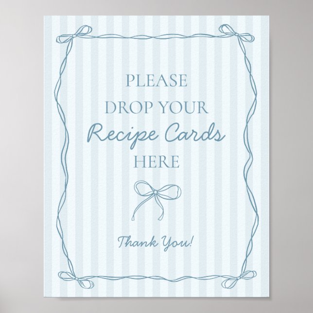 Blue Coquette Bow Pastel Share a Recipe Bridal Poster (Front)