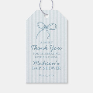 Blue Coquette Bow Pastel Striped Baby Shower Favou Gift Tags