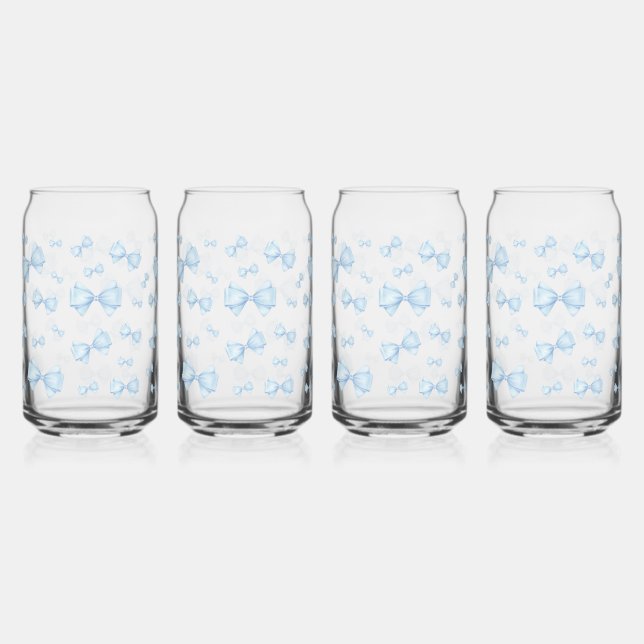 Blue Coquette Bow Pattern Can Glass (Front)