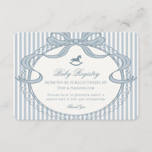 Blue Coquette Bow Rocking Horse Baby Registry Enclosure Card