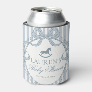Blue Coquette Bow Rocking Horse Baby Shower Favor Can Cooler