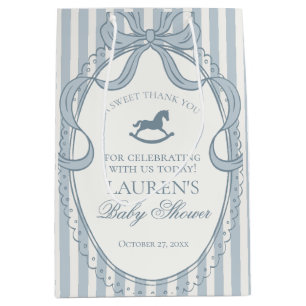 Blue Coquette Bow Rocking Horse Baby Shower Favors Medium Gift Bag