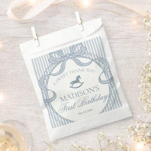 Blue Coquette Bow Rocking Horse Birthday Dessert Favour Bags