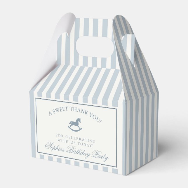 Blue Coquette Bow Rocking Horse Birthday Favor Box (Front Side)