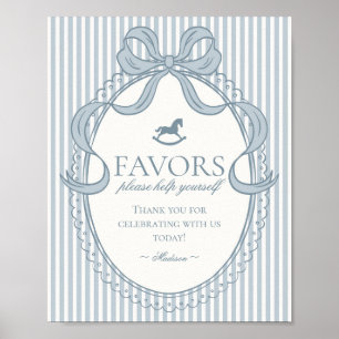 Blue Coquette Bow Rocking Horse Stripe Favors Sign