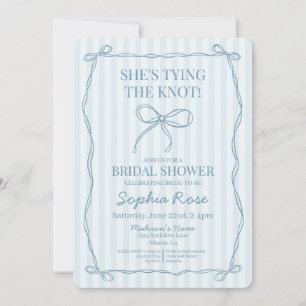 Blue Coquette Bow Tying the Knot Bridal Shower Invitation
