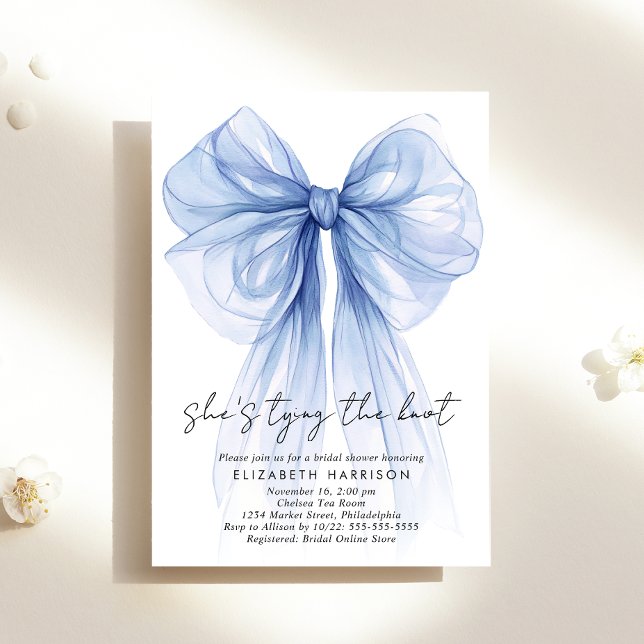 Blue Coquette Bow Watercolor Bridal Shower Invitation (Creator Uploaded)