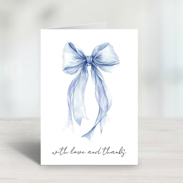 Blue Coquette Bow Watercolor Bridal Shower Thank You Card (Creator Uploaded)
