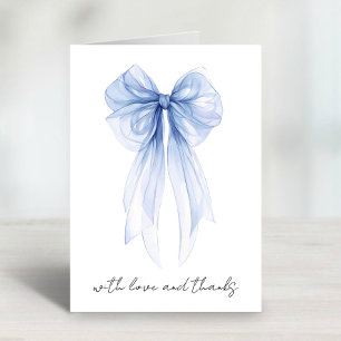 Blue Coquette Bow Watercolor Bridal Shower Thank You Card