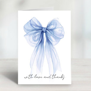 Blue Coquette Bow Watercolor Bridal Shower Thank You Card
