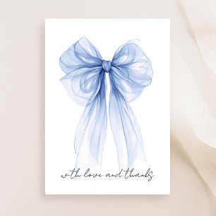Blue Coquette Bow Watercolor Bridal Shower Thank You Card