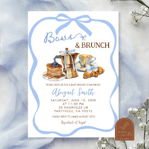 Blue coquette bows and brunch baby shower invitation