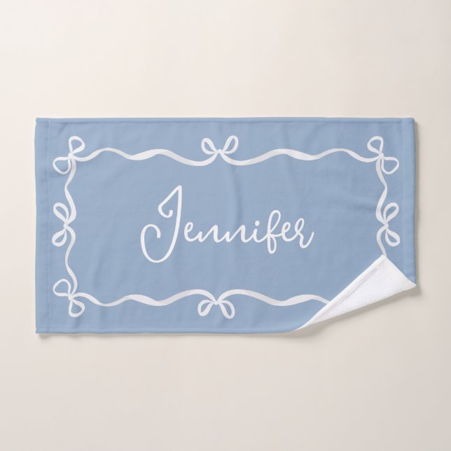Blue Coquette Bows Hand Towel, Custom Name Towel (Hand Towel)