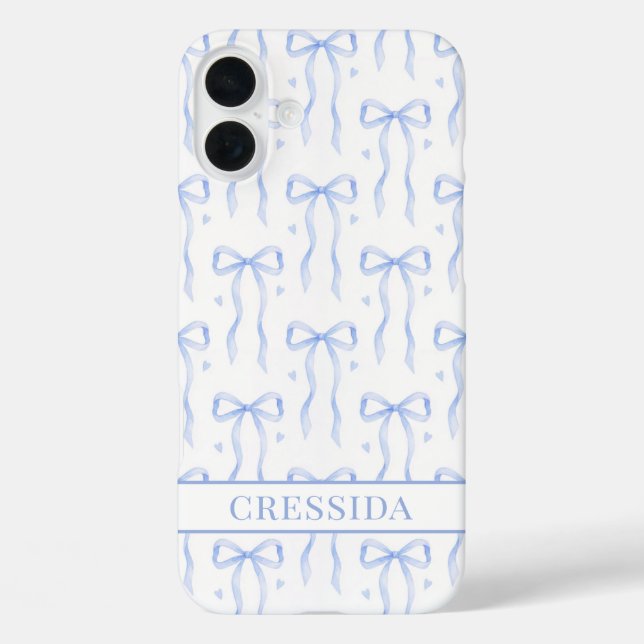 Blue Coquette Bows Monogrammed Case-Mate iPhone Case (Back)