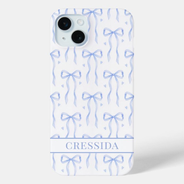 Blue Coquette Bows Monogrammed Case-Mate iPhone Case (Back)