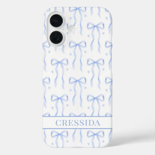 Blue Coquette Bows Monogrammed iPhone 16 Case