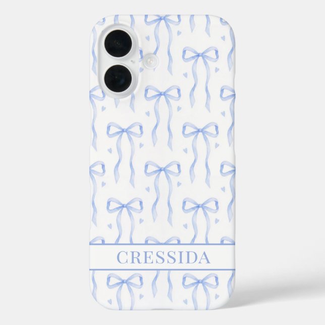 Blue Coquette Bows Monogrammed Case-Mate iPhone Case (Back)