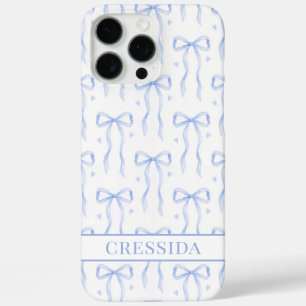 Blue Coquette Bows Monogrammed iPhone 16 Pro Max Case