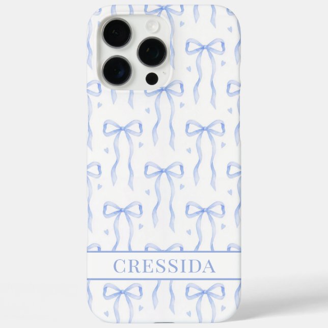 Blue Coquette Bows Monogrammed Case-Mate iPhone Case (Back)