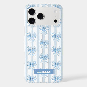 Blue Coquette Bows on Stripes Monogrammed