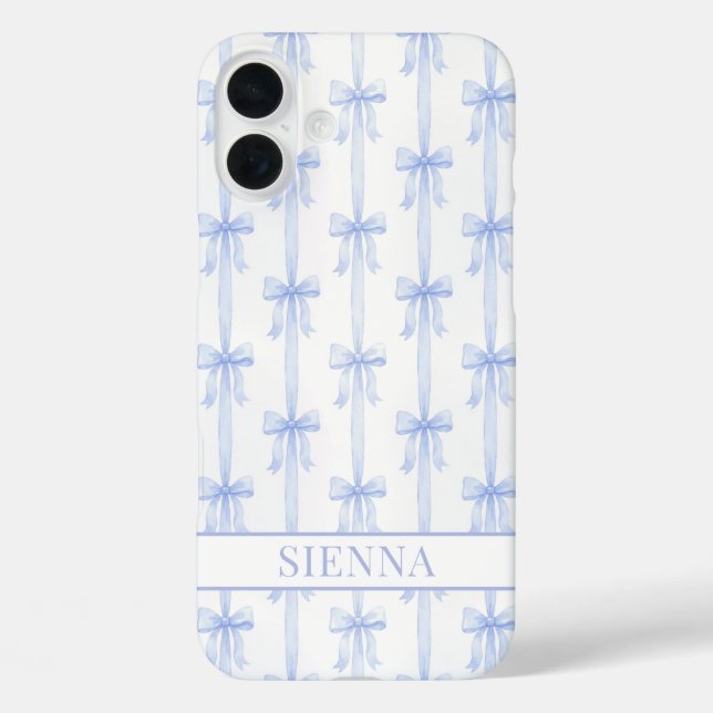 Blue Coquette Bows Striped Monogrammed Case-Mate iPhone Case (Back)