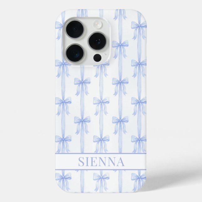 Blue Coquette Bows Striped Monogrammed Case-Mate iPhone Case (Back)