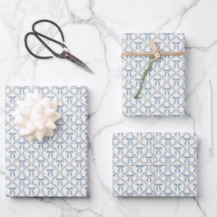 Blue Coquette Bows, Trellis, Preppy Wrapping Paper Sheet