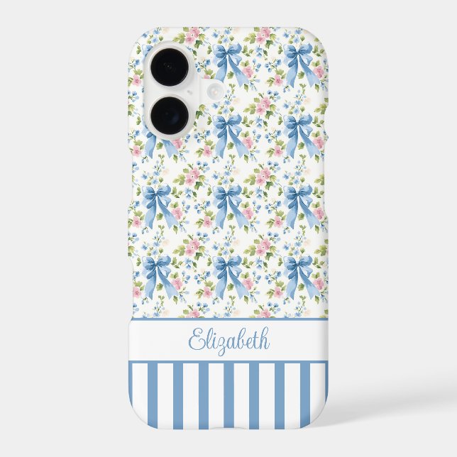Blue Coquette Bows With Flowers Monogrammed  (Back)