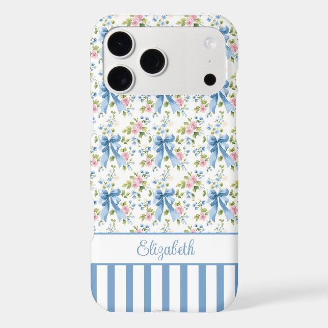 Blue Coquette Bows With Flowers Monogrammed  (Back)