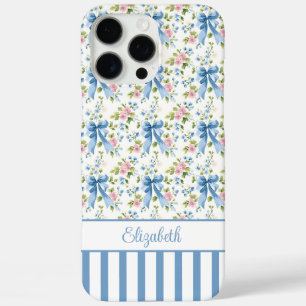 Blue Coquette Bows With Flowers Monogrammed  iPhone 16 Pro Max Case