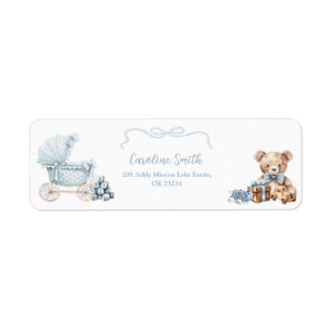 Blue Coquette Carriage Baby Shower Address Label