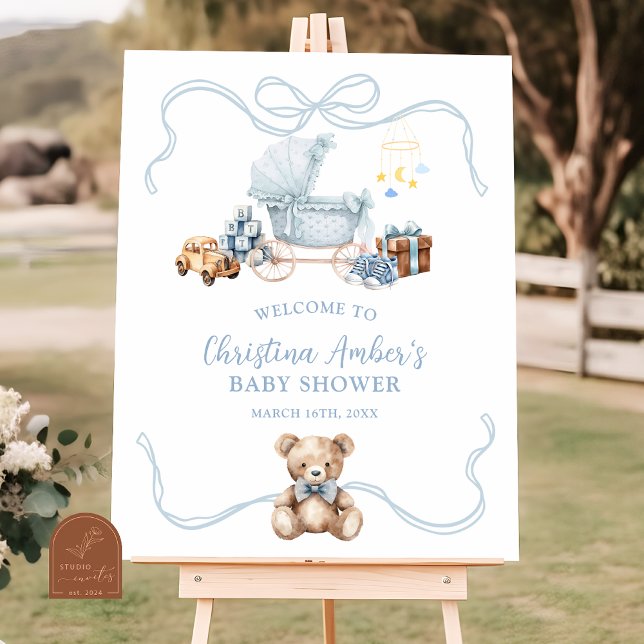 Blue Coquette Carriage Baby Shower Welcome Sign (Creator Uploaded)