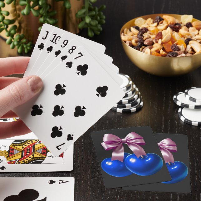 Blue Coquette Cherry Bow Aesthetic Soft Life  Playing Cards (In Situ)