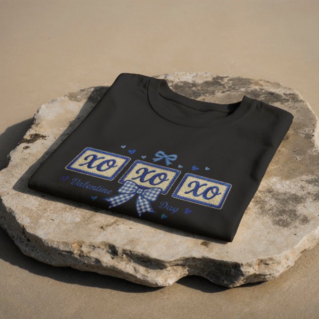 Blue Coquette Gingham Bow XOXO Valentine's Day T-S T-Shirt (Creator Uploaded)