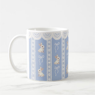 Blue Coquette Lace Watercolor Bunny Easter Mug