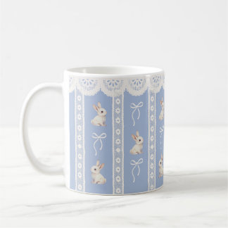 Blue Coquette Lace Watercolor Bunny Easter Mug