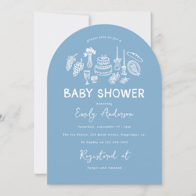 Blue coquette modern hand drawn baby shower invitation (Front)