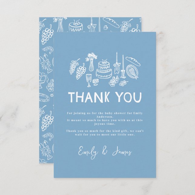 Blue coquette modern hand drawn Thank You (Front/Back)