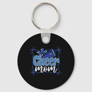 Blue Coquette Pom Poms Bow Cheer Mom Mama Cheerlea Key Ring