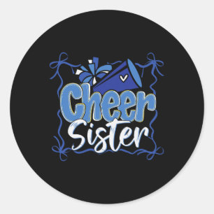 Blue Coquette Pom Poms Bow Cheer Sister Cheerleadi Classic Round Sticker