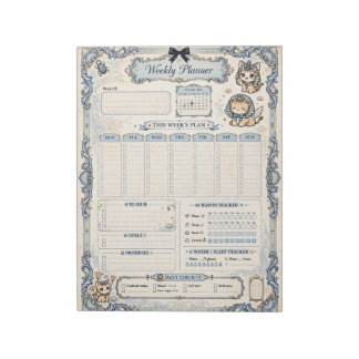 Blue Coquette Purrfect Week Weekly Planner Notepad