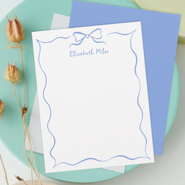 Blue Coquette Ribbon Wavy Border Personalised Card (Creator Uploaded)