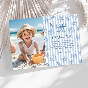 Blue Coquette Seashells Baby Shower Photo Thank You Card