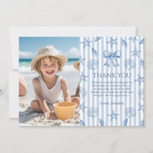 Blue Coquette Seashells Baby Shower Photo Thank You Card